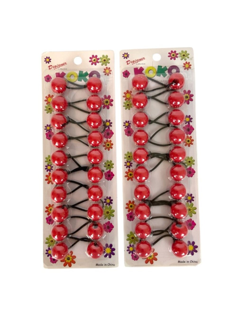 Koko Red Ball Hair Ties Elastics for Kids or Adults 2 Pack By Daiso Japan